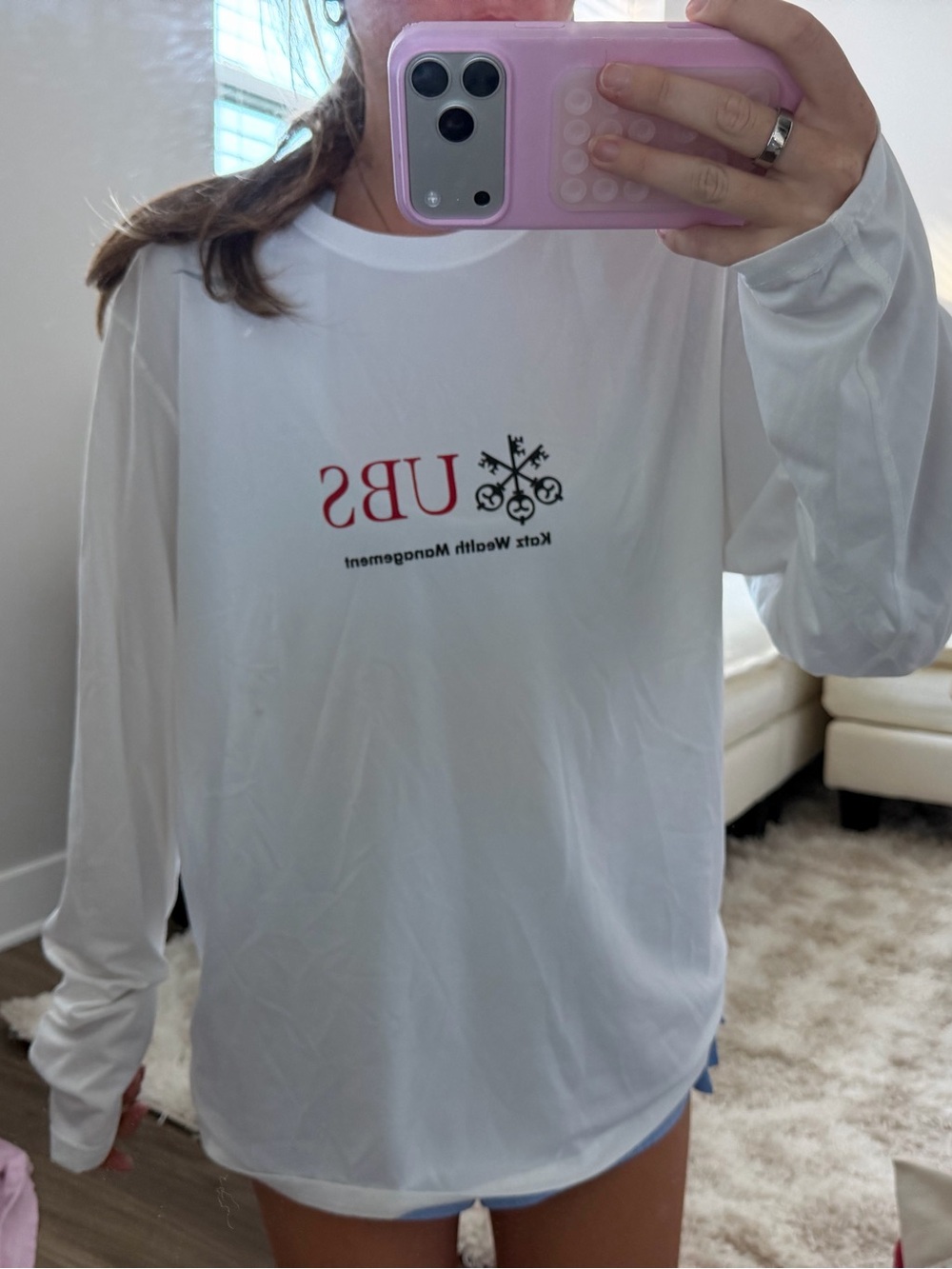 Nike White Long Sleeve Crew with Red Logo